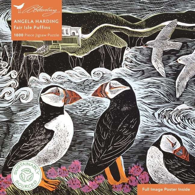 Adult Sustainable Jigsaw Puzzle Angela Harding: Fair Isle Puffins: 1000-Pieces. Ethical, Sustainable, Earth-Friendly
