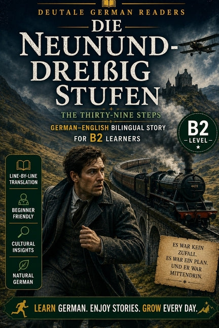 Die neununddreißig Stufen: German-English Bilingual Thriller Story for B2 Learners DeuTale: Learn German Through Stories
