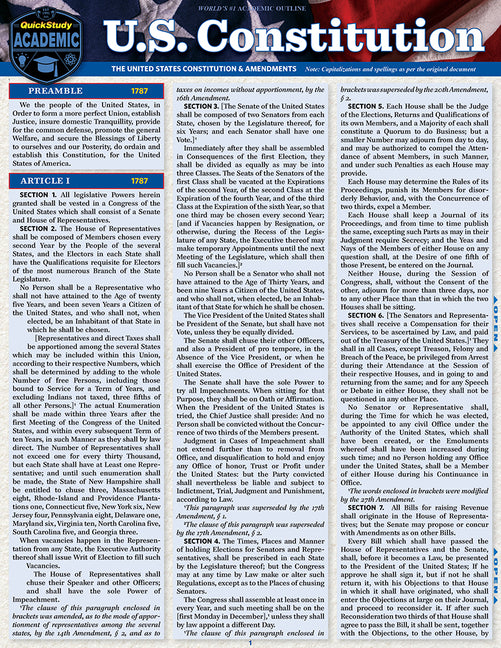 U.S. Constitution: A Quickstudy Laminated Reference Guide